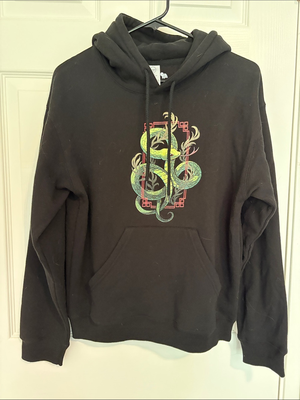Women's Black Hoodie with Green Snake Graphic